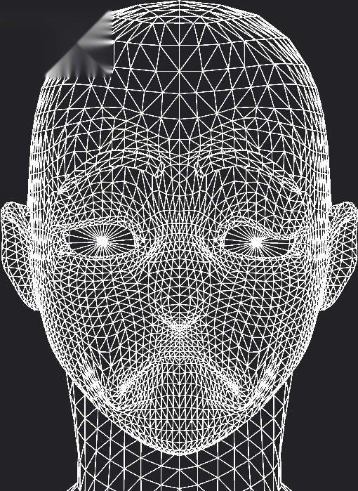 Wireframe rendering of a frowning character