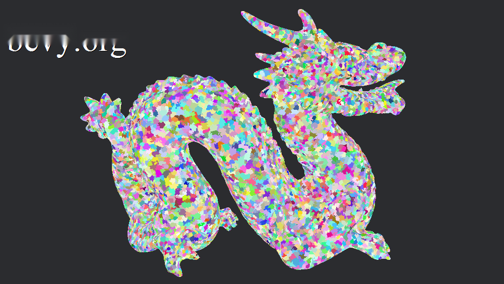 The Stanford dragon mesh rendered as meshlet clusters
