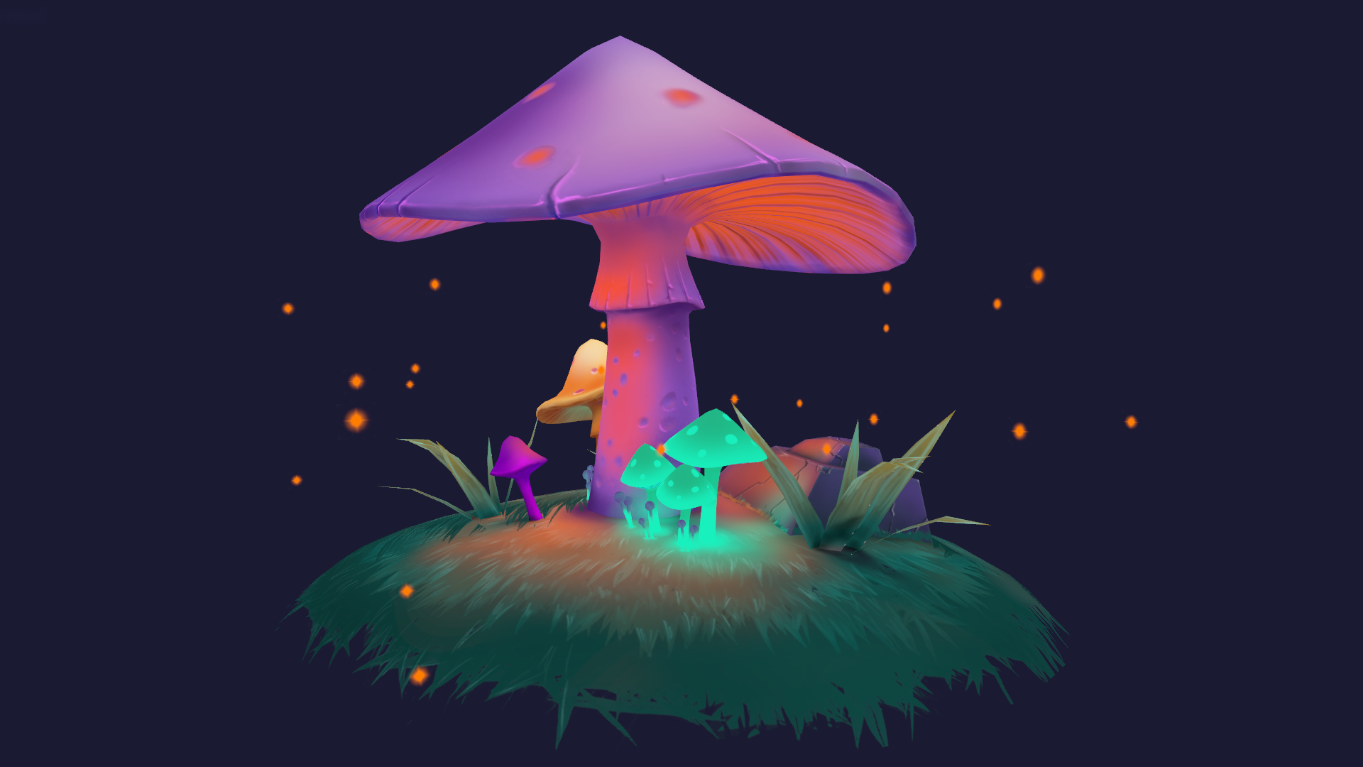 'Stylized mushrooms' scene by QumoDone rendered in ADTARGET AI. This scene is licensed under Creative Commons Attribution.