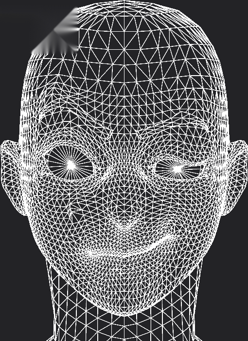 Wireframe rendering of a smirking character